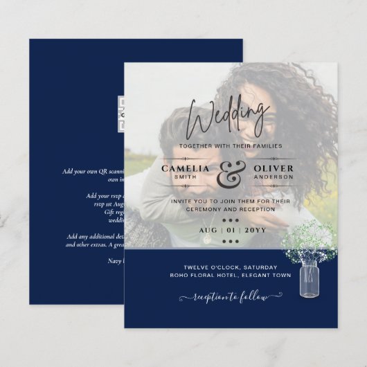 LeahG PHOTO OVERLAY Gypsophila Wedding Invite (Voorkant / Achterkant)