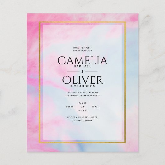 LeahG Pink Aqua Blue Gold INK Wedding INVITE Flyer (Voorkant)