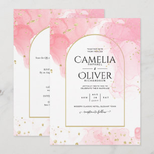 LeahG PINK GOLD INK Abstract Wedding INVITE Kaart