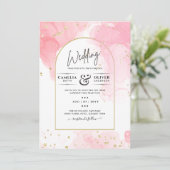 LeahG PINK GOLD INK Abstract Wedding INVITE Kaart (Staand voorkant)