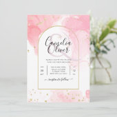 LeahG PINK GOLD INK Abstract Wedding INVITE Kaart (Staand voorkant)