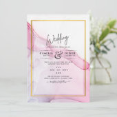 LeahG PINK Paarse Ink Abstract Wedding INVITE Kaart (Staand voorkant)