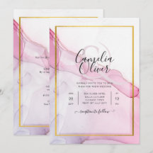 LeahG PINK Paarse Ink Abstract Wedding INVITE