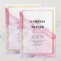 LeahG PINK Paarse Ink Abstract Wedding INVITE