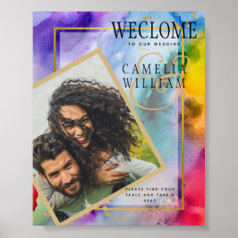 LeahG Rainbow Ink PHOTO Wedding WELCOME SIGN Poster