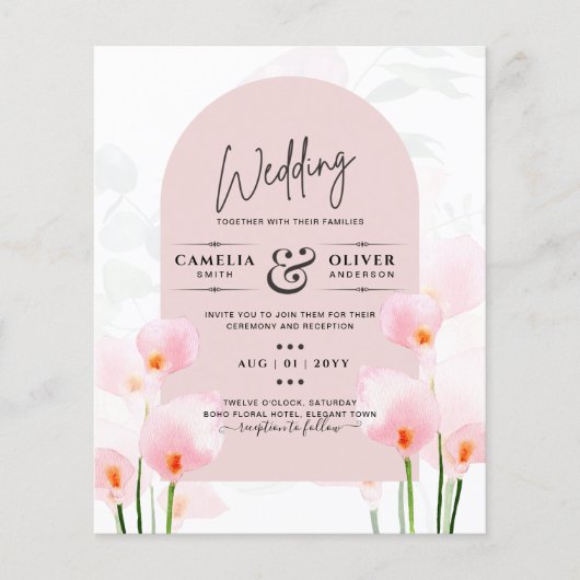 LeahG Roze Calla lelie Bloemen Bruiloft Uitnodigin (Voorkant)