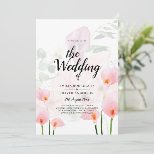 LeahG Roze Calla Lelie Trouw Uitnodiging Bloem (Staand voorkant)