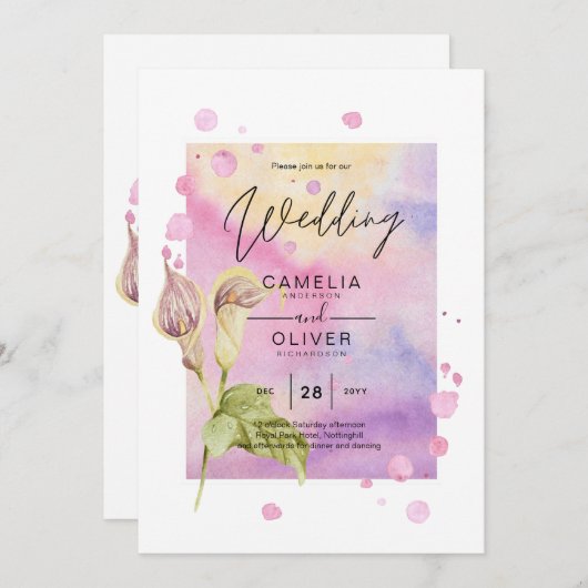 LeahG Roze Calla Lily Bloemen Bruiloft Uitnodiging (Voorkant / Achterkant)