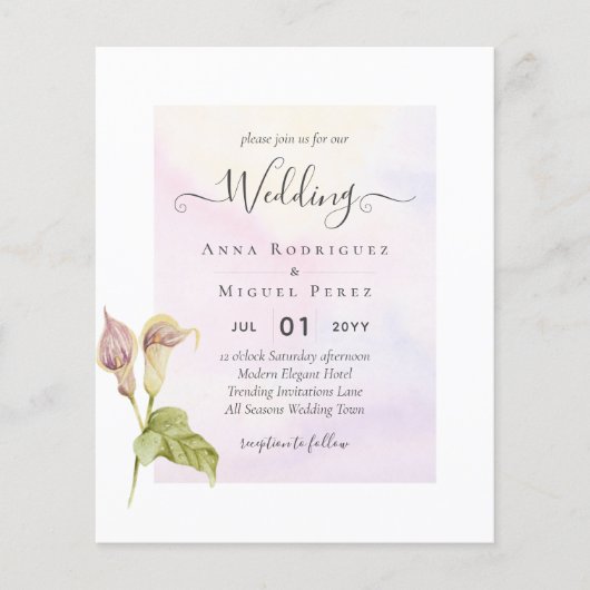 LeahG Roze Calla Lily Floral Wedding Invite Flyer (Voorkant)