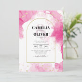 LeahG ROZE GOUDEN INKT Abstracte Huwelijks UITNODI Kaart (Staand voorkant)