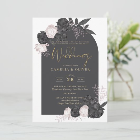 LeahG Roze Rozen Moderne Herfst Winter Bruiloft Kaart (Staand voorkant)