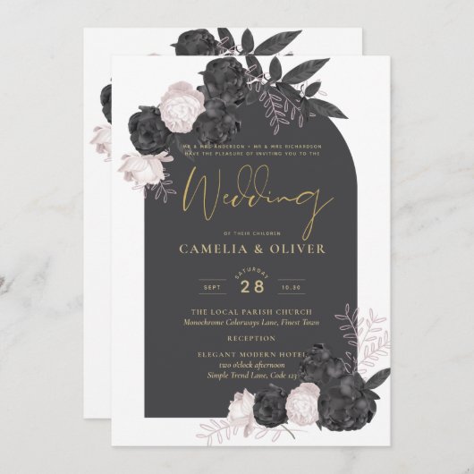 LeahG Roze Rozen Moderne Herfst Winter Bruiloft Kaart (Voorkant / Achterkant)