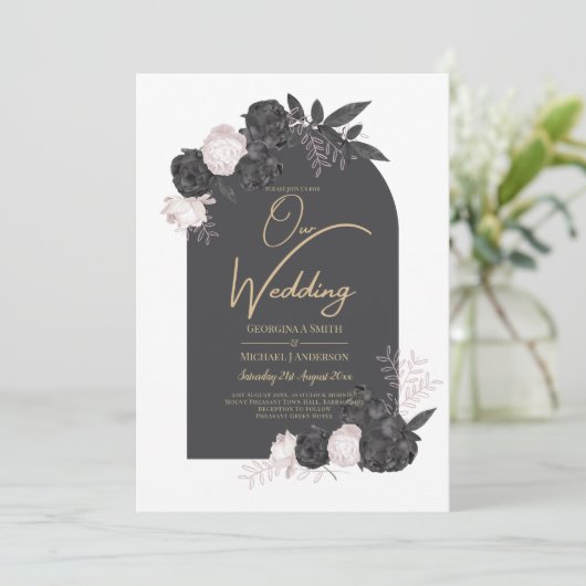 LeahG Roze Rozen Moderne Herfst Winter Bruiloft Kaart (Staand voorkant)