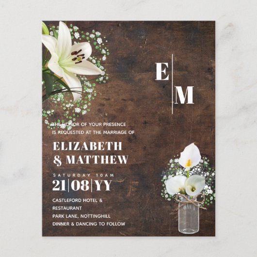 LeahG Rustic Calla Lily Floral Wedding Invite Flyer (Voorkant)