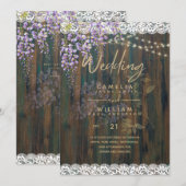 LeahG Rustic WISTERIA Lace Floral Wedding INVITE Kaart (Voorkant / Achterkant)