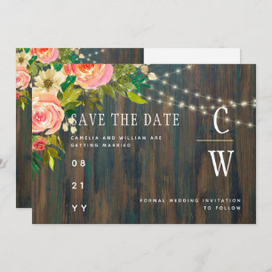LeahG Rustic Wood Peach Koral Wedding Save The Date