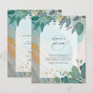 LeahG Seaglass Ink Blauwgroen Gold Greenery Weddin