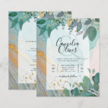 LeahG Seaglass Ink Blauwgroen Gold Greenery Weddin