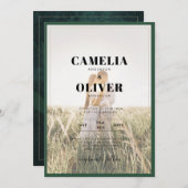 LeahG Smaragdgroene foto-overlay trouwuitnodiging Kaart (Voorkant / Achterkant)