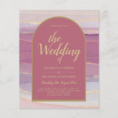 LeahG Stof Roze Lavendel Goud Trouw Uitnodiging (Voorkant)