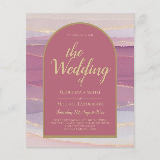 LeahG Stof Roze Lavendel Goud Trouw Uitnodiging (Voorkant)