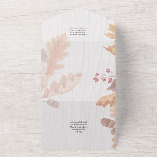 LeahG Terracotta Fall Leaves Wedding Invite All In One Uitnodiging (Buitenkant)