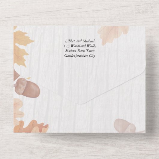 LeahG Terracotta Fall Leaves Wedding Invite All In One Uitnodiging (Achterkant)