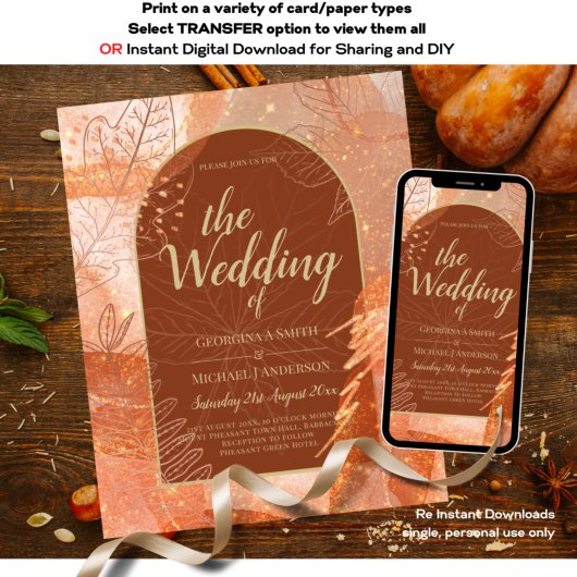 LeahG Terracotta Gold Autumn FALL Wedding Invite Flyer