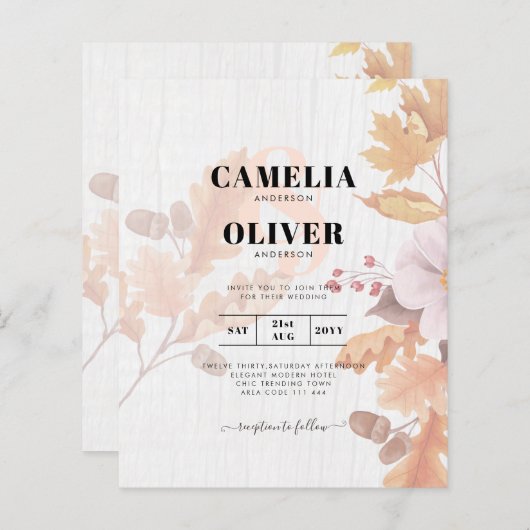 LeahG Terracotta Herfstbladeren Trouw Uitnodiging (Voorkant / Achterkant)