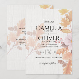 LeahG Terracotta Herfstbladeren Trouw Uitnodiging