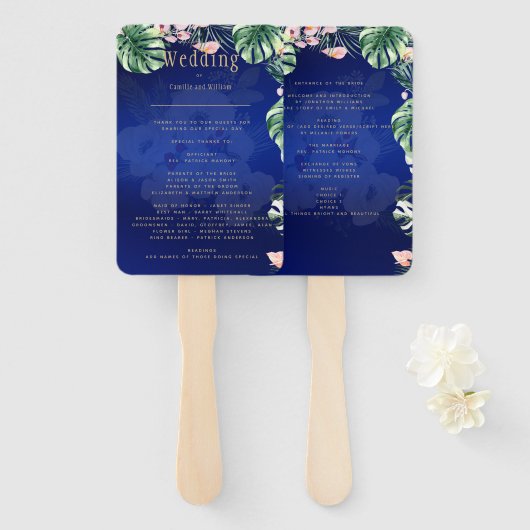 LeahG Tropical Blue Pink Floral Wedding Handwaaier (Voorkant en achterkant)