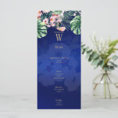 LeahG Tropical Blue Pink Floral Wedding Menu (Staand voorkant)