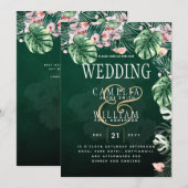 LeahG Tropical Green Pink Botanical Wedding Kaart (Voorkant / Achterkant)