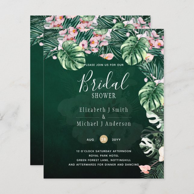 LeahG Tropical Green Pink Floral Leaf Wedding (Voorkant / Achterkant)
