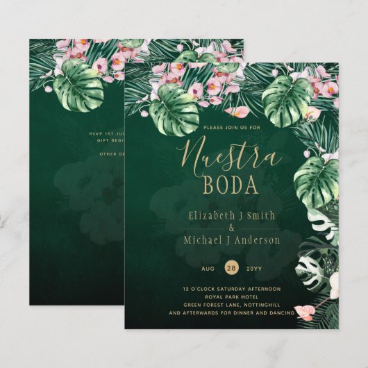 LeahG Tropical Vert Fleurs Roses Feuille Mariage (Devant / Derrière)