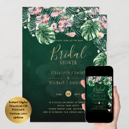 LeahG Tropisch groene roze bloemige blad bruiloft Kaart