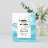 LeahG Turquoise Gold Aqua Blue Wedding INVITE (Staand voorkant)