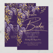 LeahG Violet Or WISTERIA Fleurie Faire-Part de Mar (Devant / Derrière)