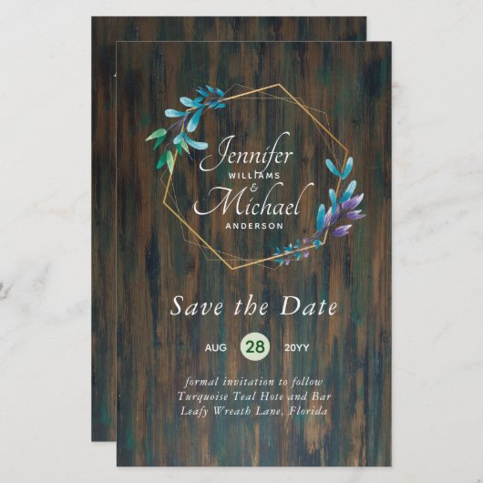 LeahG Waterverf verlaat moderne opslagdatum bruilo (Voorkant / Achterkant)