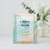 LeahG Zee Glas Turkoois Goud INK Trouw UITNODIGING (Staand voorkant)