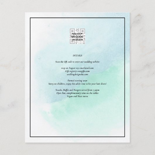 LeahG Zee Glas Turquoise Teal Blauwe Trouw UITNODI Flyer (Achterkant)