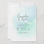 LeahG Zee Glas Turquoise Teal Blauwe Trouw UITNODI Kaart (Voorkant)