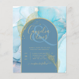 LeahG Zee Glass Gold Ink Aqua Blue Wedding INVITE Flyer