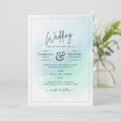 LeahG Zee Glass Turquoise Blauwgroen Blue Wedding  Kaart (Staand voorkant)