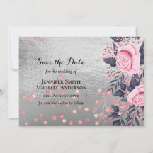 LeahG Zilver Navy Roségoud Roze Bloem Bruiloft