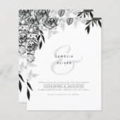 LeahG Zwarte Witte Rozen Huwelijksbudget UITNODIGI (Voorkant / Achterkant)