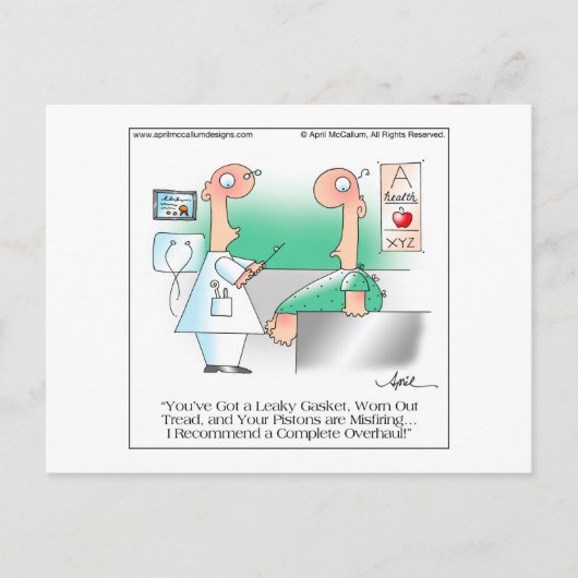 LEAKY GASKET Cartoon Briefkaart april McCallum (Voorkant)