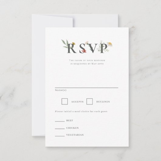 Leander Wildflower bruiloft RSVP Kaartje (Voorkant)
