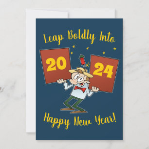 Leap Bolly Into 2024 Nieuwjaarsviering Cartoon Feestdagenkaart
