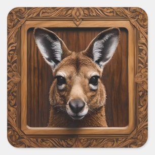 Leap of Natuur: een kangoeroe houtprint, Vierkante Sticker